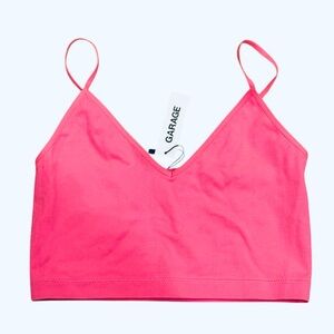 NWT Garage Hot Pink Crop Top Tank Cami Seamless Vneck L